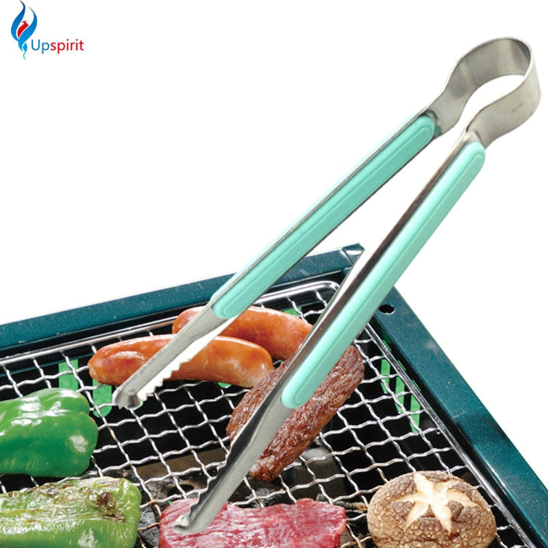 Upspirit New 1 pcs Stainless Steel BBQ Tongs Kitchen Salad Fruits Tong Cooking Food Tongs Grill Clip Clamp Serving Utensil Barbecue Tools