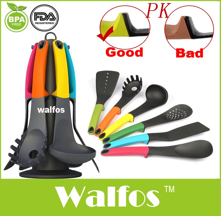 WALFOS 7 pcs utensil set-Cooking Utensil Set  NonStick nylon kitchen utensil set cooking spoon kitchen turner spatula soup ladle