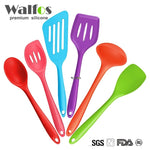 WALFOS Silicone Kitchen Utensils,6 Piece Cooking Utensil Set Spatula,Spoon Ladle,Spaghetti Server, Slotted Turner. Cooking Tools