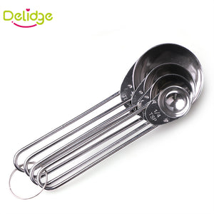 Delidge 4 pcs/Set Kitchen Measuring Spoons With Ruler Stainless Steel Useful Spoon Baking Utensil Set Kit Measuring Tools