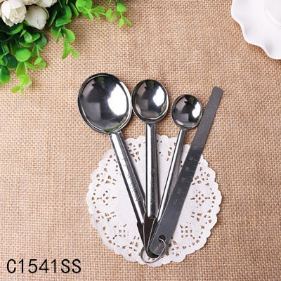 Delidge 4 pcs/Set Kitchen Measuring Spoons With Ruler Stainless Steel Useful Spoon Baking Utensil Set Kit Measuring Tools