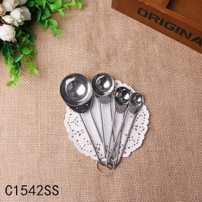 Delidge 4 pcs/Set Kitchen Measuring Spoons With Ruler Stainless Steel Useful Spoon Baking Utensil Set Kit Measuring Tools