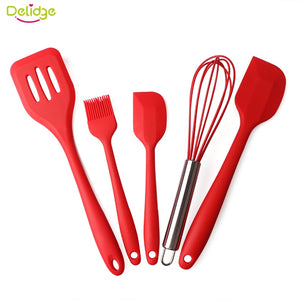 Delidge 5pcs/set FDA Approved Kitchen Baking Utensil Set Silicone Non-Stick Utensil Egg Mixer Brush Scraper Spatulas Kitchenware