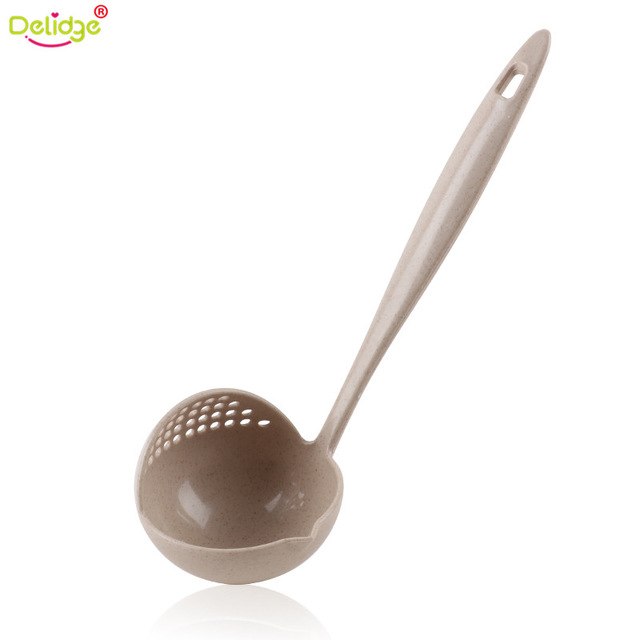 Delidge 1 pc 2 in 1 Soup Colander Wheat Straw Multifunction Long Handle Spoon Porridge Spoons With Filter Kitchen Cooking Tools