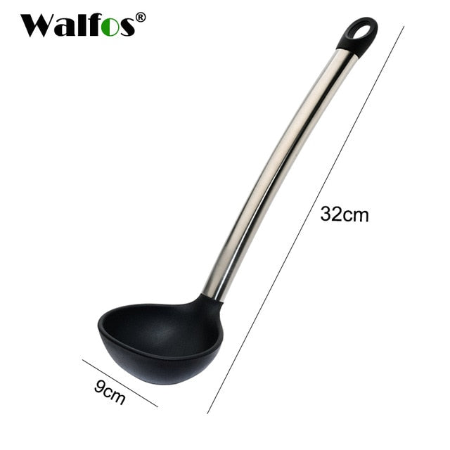 Walfos Silicone Ladle Soup Spoon Turner Cookware Tablespoon Stainless Steel Handle Anti-hot Ladles Kitchen Bar Cooking Accessories