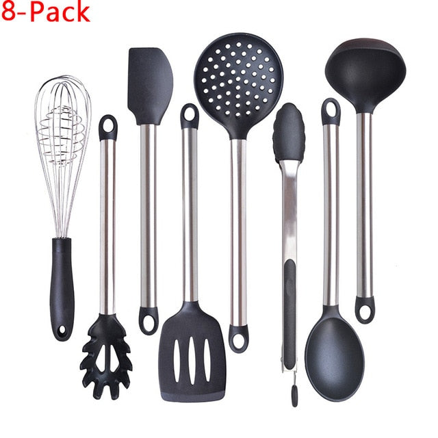 Leeseph 6 & 8 Pieces Super Sturdy Cooking Utensils Set & Non Stick Silicone Tips For Pots and Pans, Kitchen Utensils by Leeseph