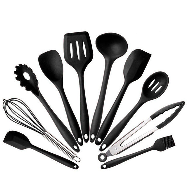 Leeseph Kitchen Utensils Cooking Set  Includes 10 Pieces Non-stick Cookware  Spaghetti Server, Soup Ladle, Slotted Turner, Whisk