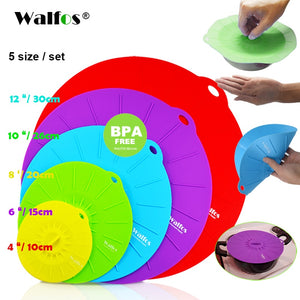 WALFOS Set of 5 silicone Microwave  bowl cover cooking pot pan lid Cover-Silicone food wrap cooking tools kitchen utensil