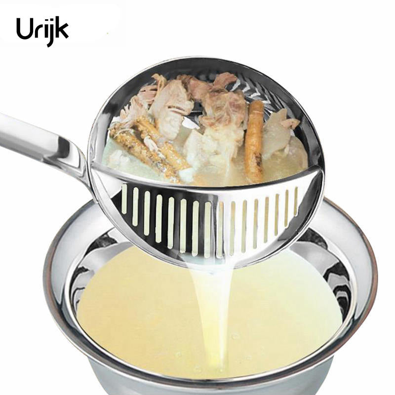 Urijk 2 in 1 Stainless Steel Spoon Long Handle Porridge Spoons with Filter Dinnerware Kitchen Colander Tools Utensils Tableware