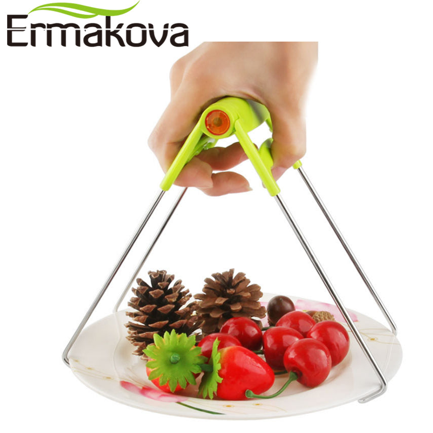 ERMAKOVA Stainless Steel Foldable Hot Dish Clamp Anti-Scald Bowl Clip Plate Pot Gripper Kitchen Utensil Holder Kitchen Tool