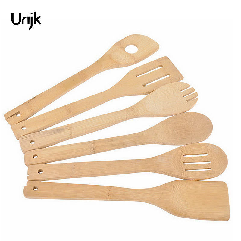 Urijk 6PCS Bamboo Spatula Wooden Utensil Turners Kitchen Cooking Tools Set Accessories Cooking Mixing Wood Cookware