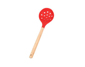 Xingcheng Silicone Head Utensils Wood Handle Soup Spoon Slotted Spoon Spatula Slotted Scoop Strainer Mesh non-stick Kitchen Tools