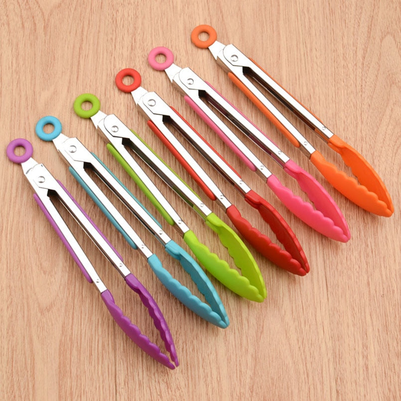 Xingcheng 20cm Sweet Color Food Tongs Plastic head Silicone Cover Handle Tongs Heat resistant Clips Unisex Bread Clamps Kitchen Cookware