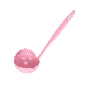 Xingcheng 2 in 1 Wheat Straw Soup Spoon Multifunctional Long handle Colander Food Grade Plastic Creative Simple Joker Soup Ladle Kitchen