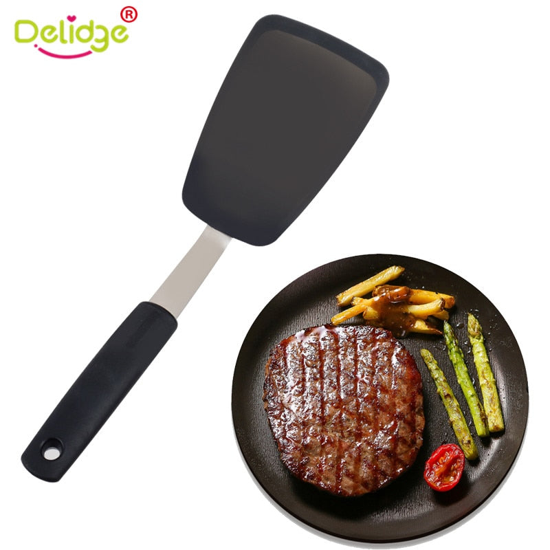 Delidge 1pc Standard Silicone Turner Spatula Flexible Stainless Steel Core Heat-Resistant 600F Non-stick Kitchen Cooking Tools