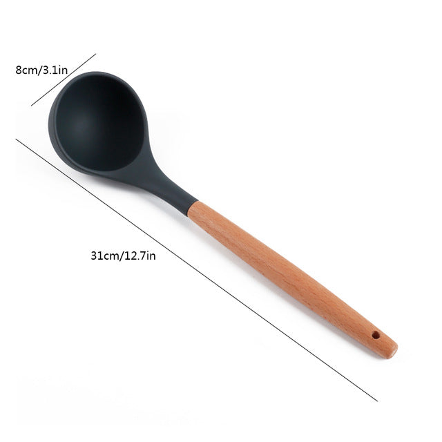 Delidge Silicone Kitchen Utensils Wood Handle Cooking Utensils Spatula Spoon Cooking Baking Tools Bakeware Kitchenware 9 Styles