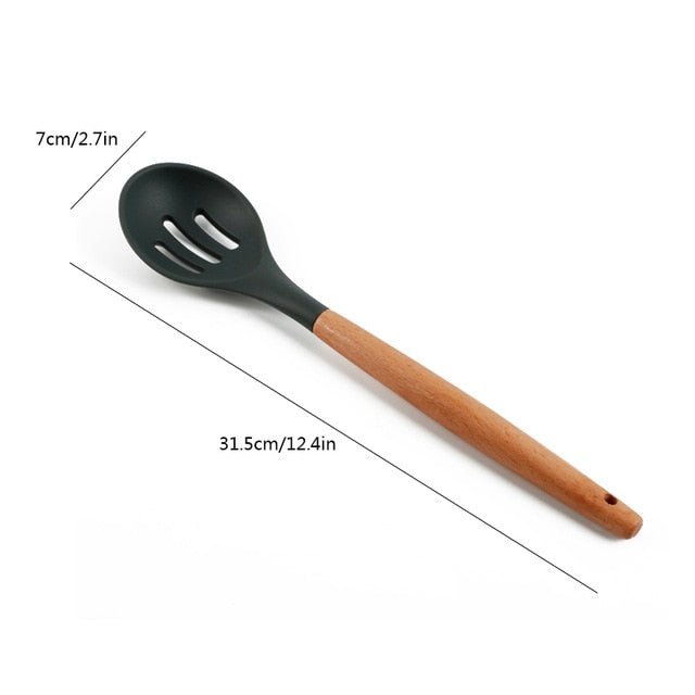 Delidge Silicone Kitchen Utensils Wood Handle Cooking Utensils Spatula Spoon Cooking Baking Tools Bakeware Kitchenware 9 Styles