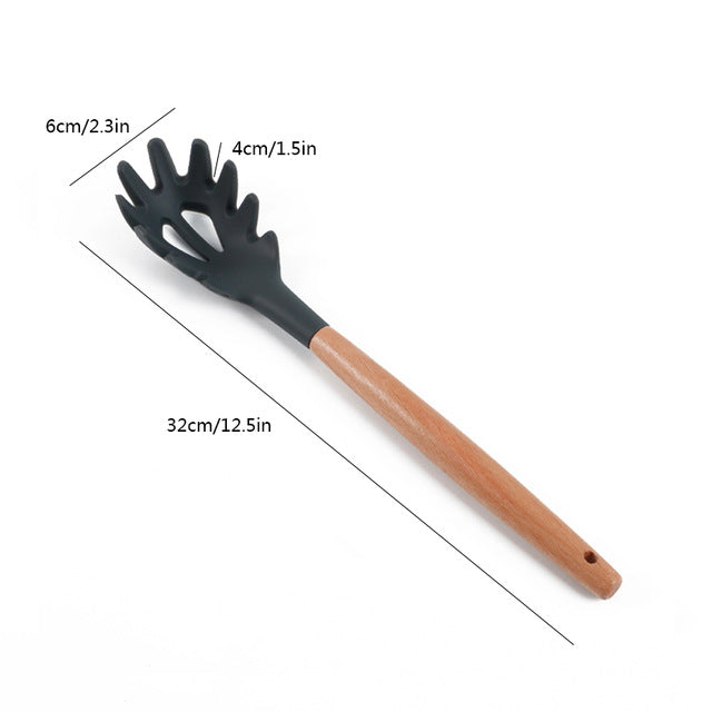 Delidge Silicone Kitchen Utensils Wood Handle Cooking Utensils Spatula Spoon Cooking Baking Tools Bakeware Kitchenware 9 Styles