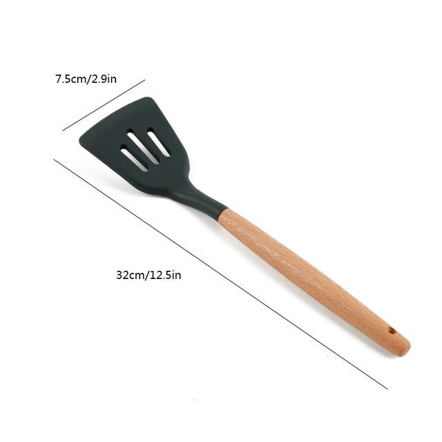 Delidge Silicone Kitchen Utensils Wood Handle Cooking Utensils Spatula Spoon Cooking Baking Tools Bakeware Kitchenware 9 Styles