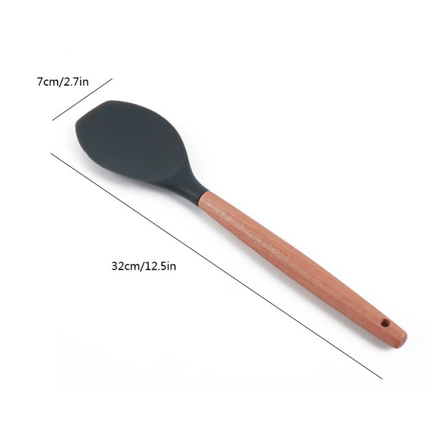 Delidge Silicone Kitchen Utensils Wood Handle Cooking Utensils Spatula Spoon Cooking Baking Tools Bakeware Kitchenware 9 Styles