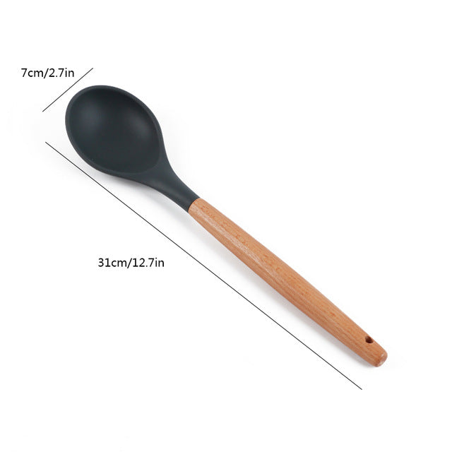 Delidge Silicone Kitchen Utensils Wood Handle Cooking Utensils Spatula Spoon Cooking Baking Tools Bakeware Kitchenware 9 Styles