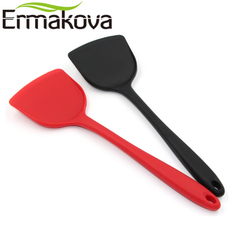 ERMAKOVA 1 Pc Non-Stick Turner Silicone Spatula Heat-Resistant Long Handle Silicone Turner Kitchen Cooking Utensils