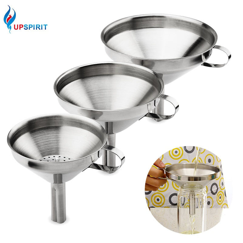 Upspirit Stainless Steel Funnel 3 size Oil Hopper Filter Wide Mouth Jam Liquid Funnel With Detachable Mesh Home Kitchen Utensil