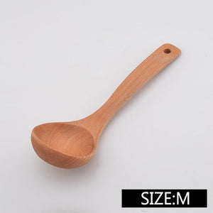 Upspirit Beech Spoon Wooden Soup Spoons Long Handle Sauces Ladle Milk Blender Food Stirrer Multi Sizes Tableware Kitchen Utensil