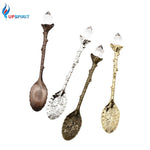 Upspirit Zinc Alloy Patterned Curved Spoon Crystal Top Retro Style Practical Kitchen Retro Diamond Dinnerware Kitchen Utensil