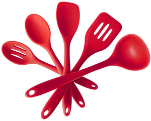 Leeseph Silicone kitchen cooking utensil Spatulas, Spoons & Turner- Heat Resistant Baking Utensils (Red)  kitchen supplies set of 5