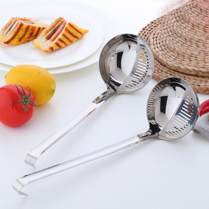 Xingcheng  2 in 1 Stainless Steel Soup Spoon Muntifunctional Hot Pot Long Handle Colander Ladle with strainer Dish Scoop Kitchen Utensils