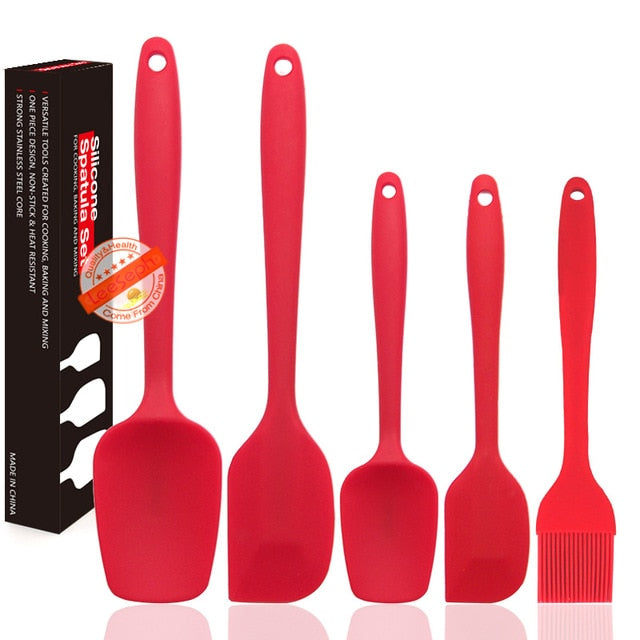 Leeseph 5 Piece Heat Resistant Silicone Spatula Set - Non-Stick - Kitchen Utensils Set for Cooking, Baking and Mixing