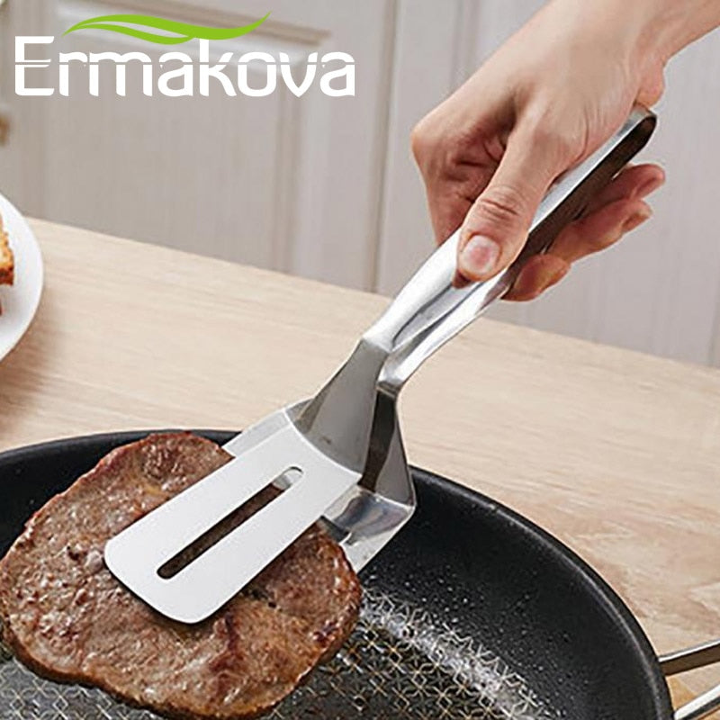 ERMAKOVA Stainless Steel Barbecue Tong Fried Steak Shovel Fried Fish Shovel BBQ Bread Clamp Kitchen Bread Meat Clamp