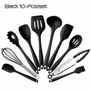 Leeseph Silicone Kitchen Utensils, 10 Piece Cooking Utensil Set Spatula, Spoon, Ladle, Spaghetti Server, Slotted Turner.  Cooking Tools