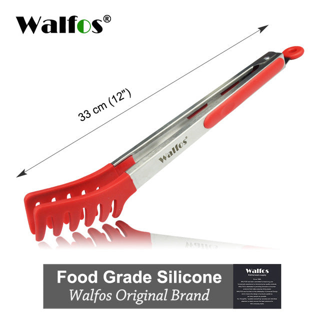 WALFOS Food Grade 100% Silicone food tong Kitchen Tongs utensil Cooking Tong clip Clamp accessories Salad Serving BBQ tools