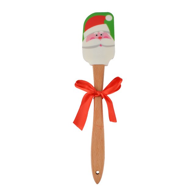 Upspirit Silicone Cream Spatula with Wood Handle Christmas Themed Heat-resistant Spatula Non stick Flexible Kitchen Utensils