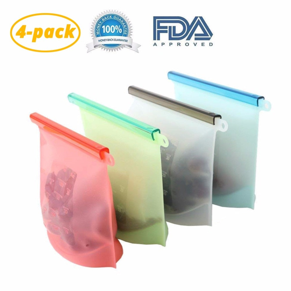 Leeseph Reusable Silicone Food Preservation Bag Airtight Seal Storage Container Versatile Kitchen Cooking Utensil (set of 2&4)