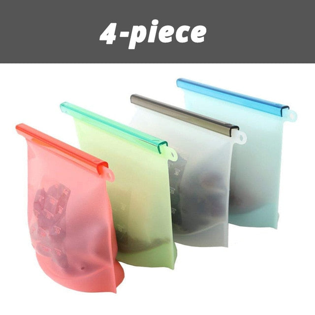 Leeseph Reusable Silicone Food Preservation Bag Airtight Seal Storage Container Versatile Kitchen Cooking Utensil (set of 2&4)