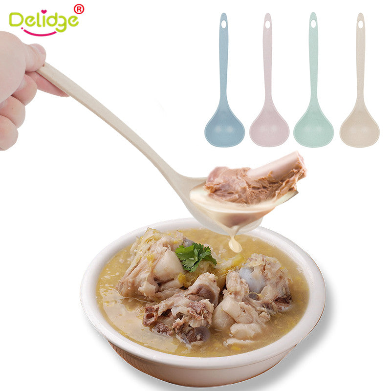 Delidge 1 pc 23.3*7cm Long Handled Spoon Wheat Straw Large Size 4 Colors Porridge Soup Spoon Kitchen Cooking Tools Dropshipping