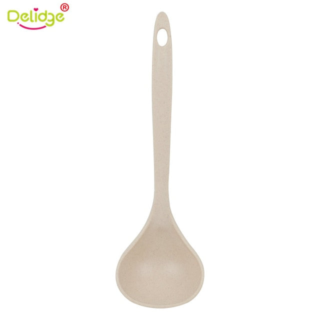 Delidge 1 pc 23.3*7cm Long Handled Spoon Wheat Straw Large Size 4 Colors Porridge Soup Spoon Kitchen Cooking Tools Dropshipping