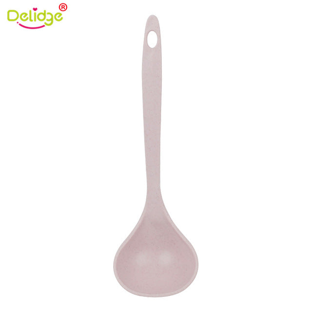 Delidge 1 pc 23.3*7cm Long Handled Spoon Wheat Straw Large Size 4 Colors Porridge Soup Spoon Kitchen Cooking Tools Dropshipping