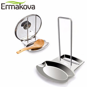 ERMAKOVA 20cm Height Stainless Steel Lid and Spoon Rest Stand Pot Pan Spoon Cover Holder Rest Rack Kitchen Utensils Holders