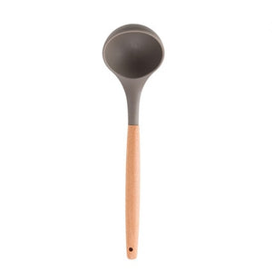 ERMAKOVA Silicone Kitchen Cooking Utensil Tool Non-Stick Heat Resistant Slotted Spoon Scraper Ladle Brush Whisk with Wood Handle