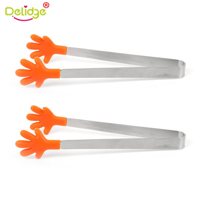 Delidge 1PC/2PC Stainless Steel Food Clip Silicone Hand Tongs Vegetable Fruit Salad Cake Ice Candy Clip Kitchen Tools Utensil