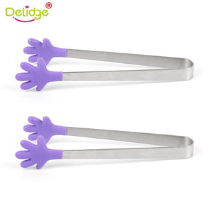 Delidge 1PC/2PC Stainless Steel Food Clip Silicone Hand Tongs Vegetable Fruit Salad Cake Ice Candy Clip Kitchen Tools Utensil