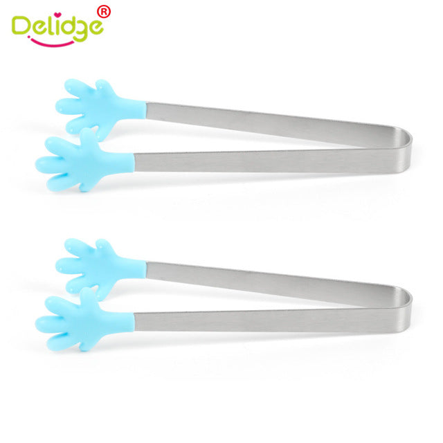 Delidge 1PC/2PC Stainless Steel Food Clip Silicone Hand Tongs Vegetable Fruit Salad Cake Ice Candy Clip Kitchen Tools Utensil