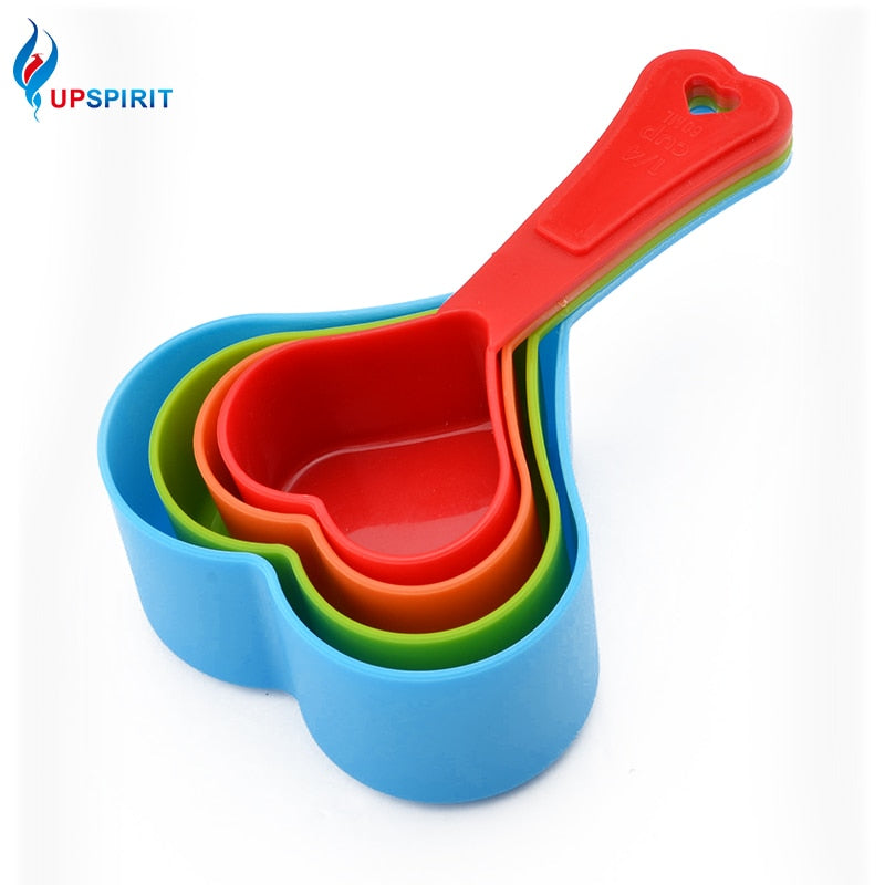 Upspirit 4pcs/set ABS Measuring Cups Heart Shape Food Measuring Spoons With Hanging Hole Stacking Style Kitchen Cooking Utensils