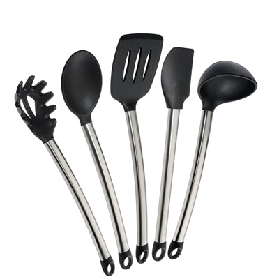 ERMAKOVA Silicone Pasta Fork Turner Spatula Ladle Cooking Spoon Stainless Steel Handle Kitchen Cooking Utensil Set