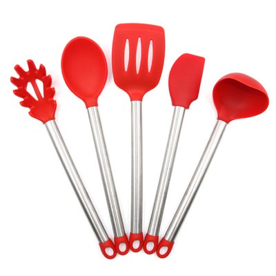 ERMAKOVA Silicone Pasta Fork Turner Spatula Ladle Cooking Spoon Stainless Steel Handle Kitchen Cooking Utensil Set