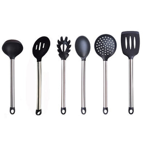 ERMAKOVA Silicone Pasta Fork Turner Spatula Ladle Cooking Spoon Stainless Steel Handle Kitchen Cooking Utensil Set